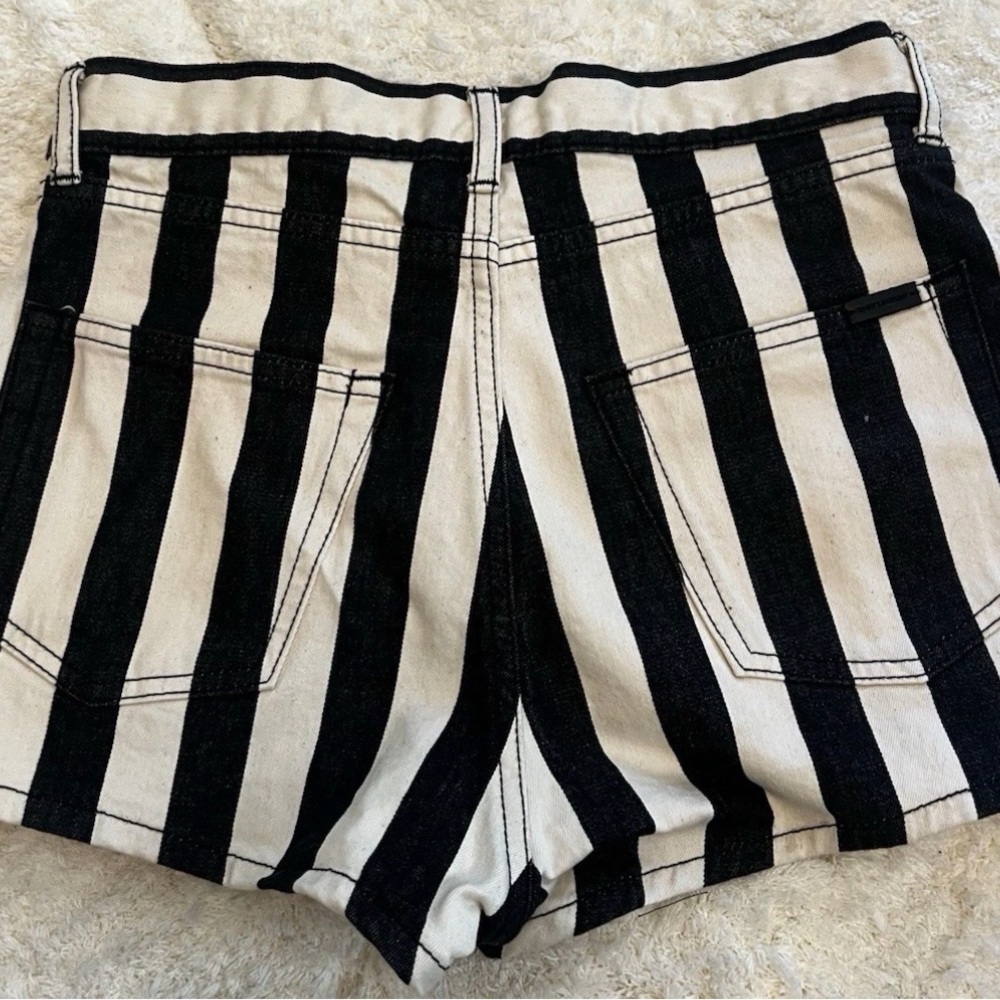 Saint Laurent Paris Black and White Striped Jean Shorts - Picture 4 of 6